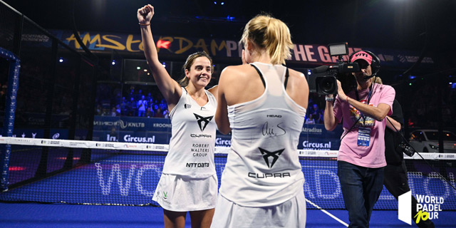 Celebración victoria Ari Sánchez y Paula Josemaría Amsterdam Open 2023