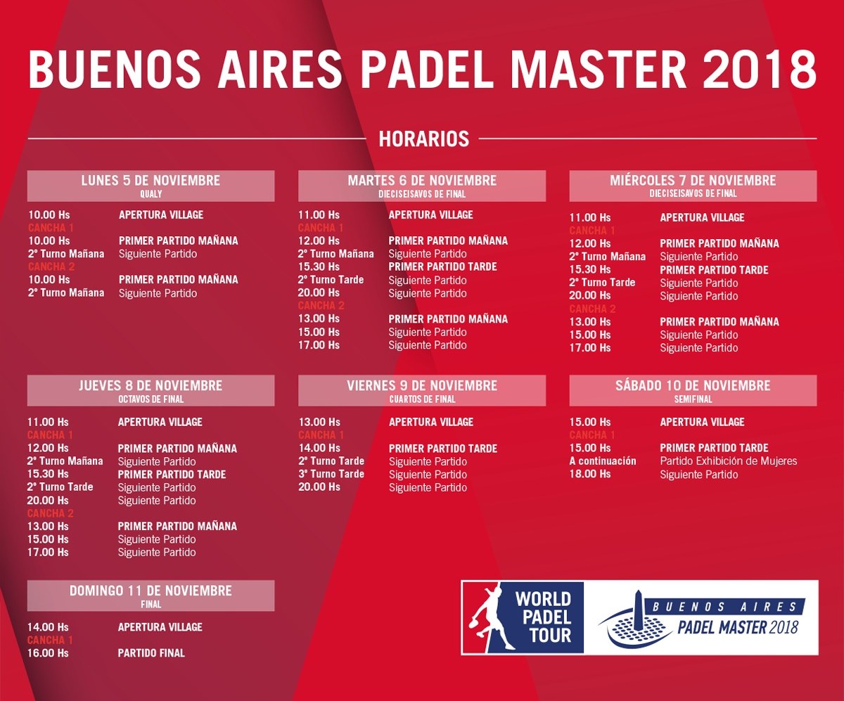Hprarios partidos WPT Buenos Aires Padel Master 2018