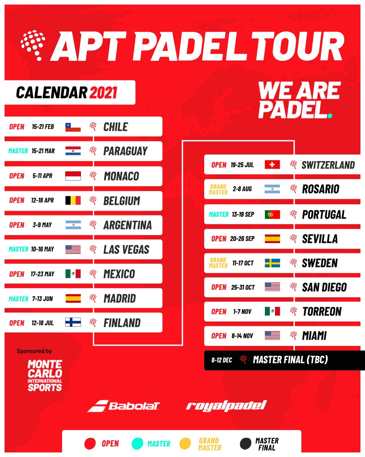 Calendario oficial 2021 APT Pdel Tour