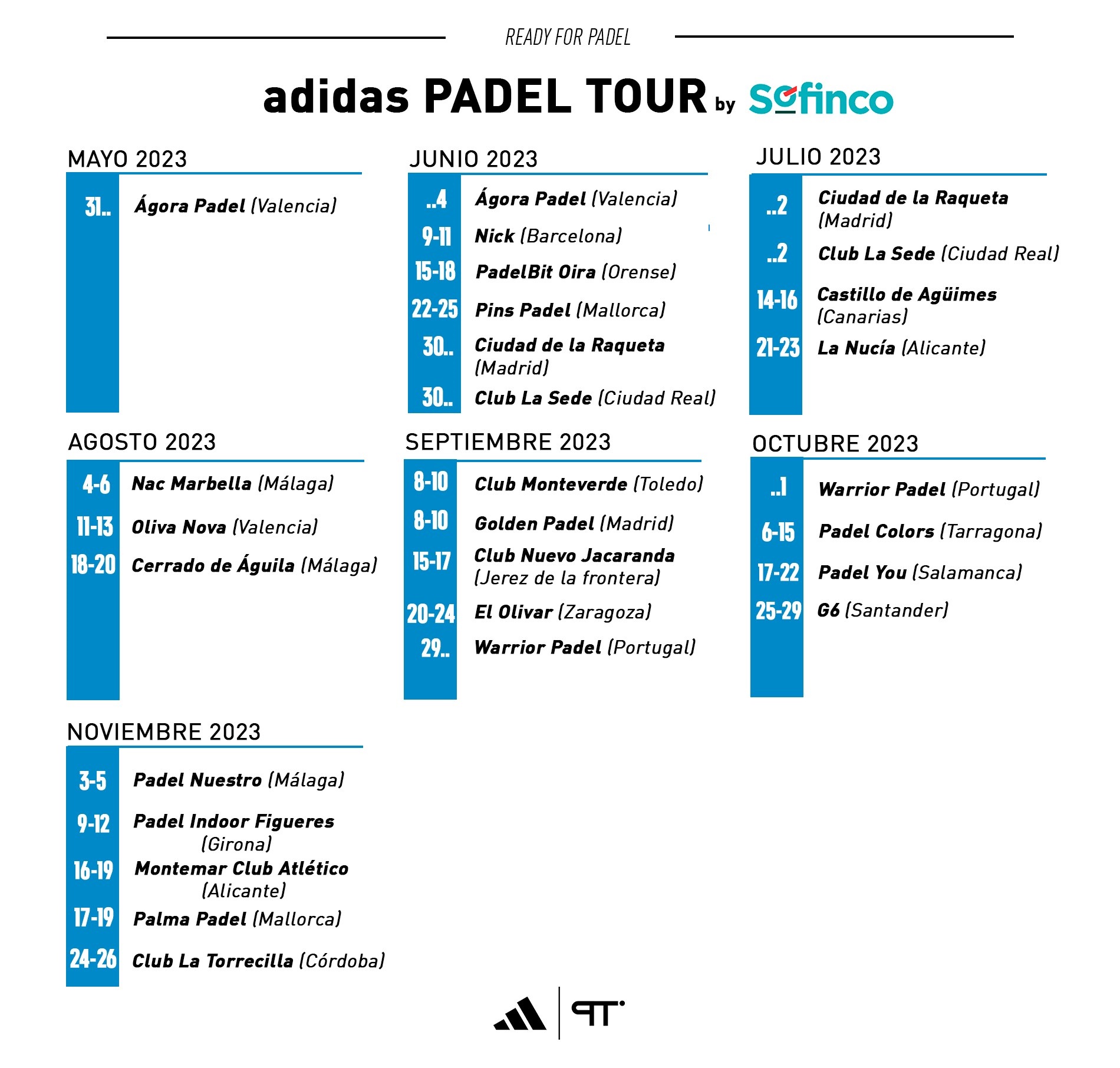 Calendario 2023 ADIDAS Padel TOur 