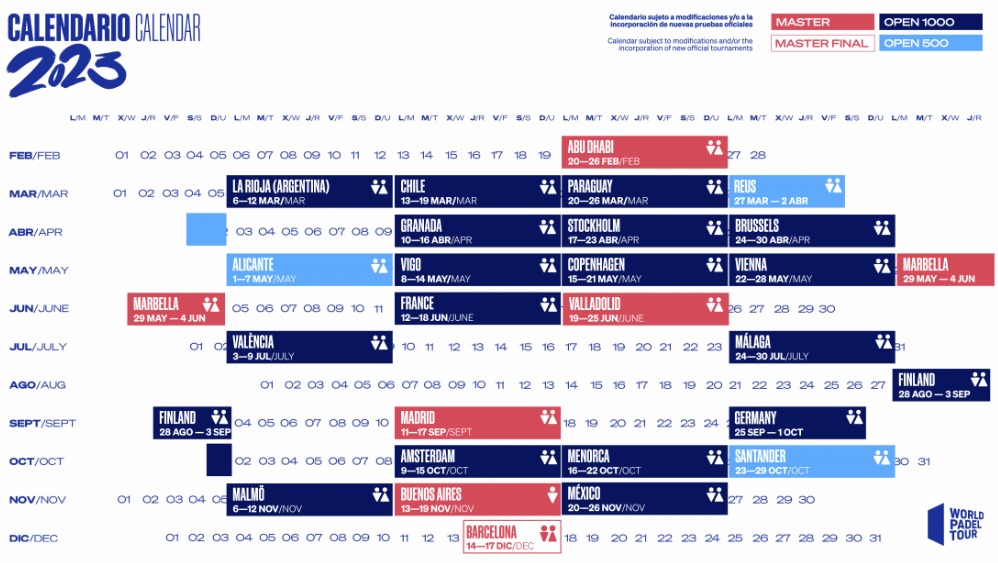 Calendario 2023 World Padel Tour