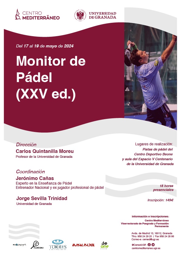 Cartel curso monitor pdel Universidad Granada