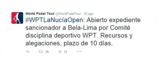 World Padel Tour abre un expediente a Bela y Lima