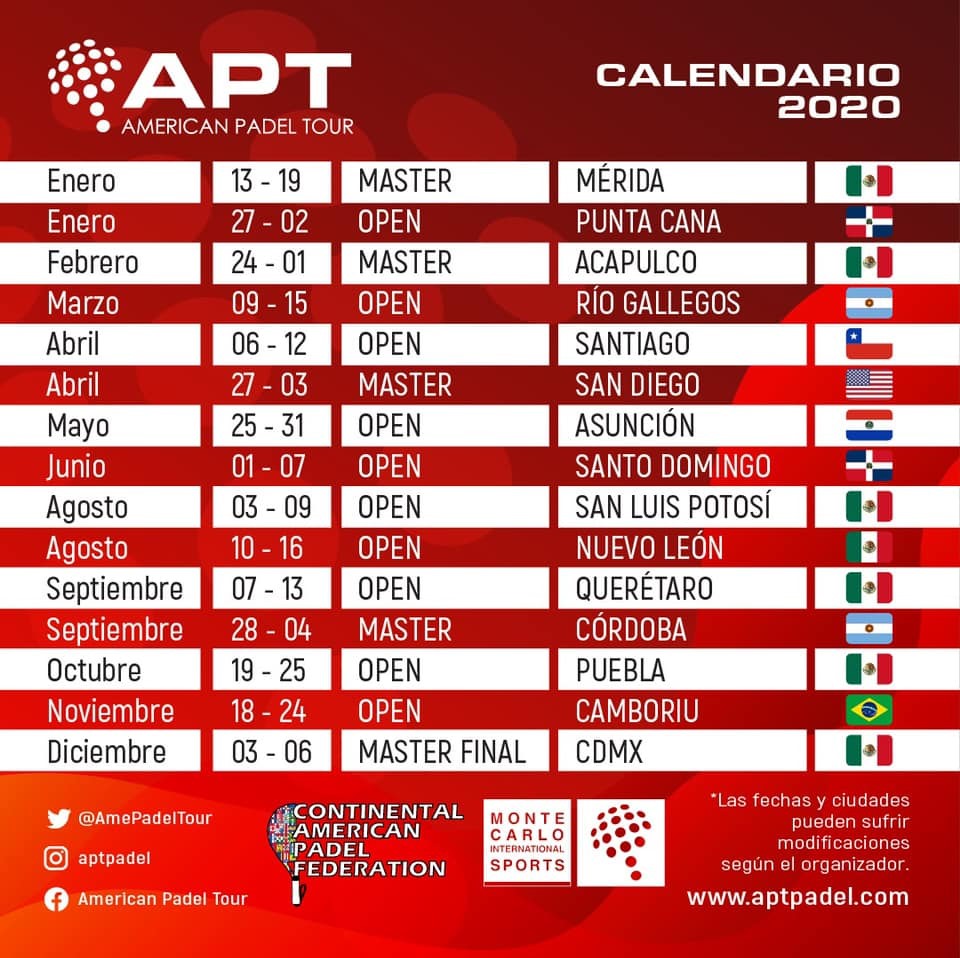 Calendario del American Padel Tour