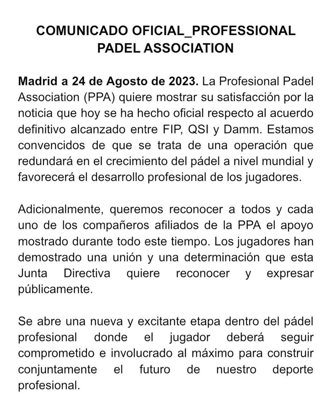 Opinin PPA acuerdo circuitos pdel