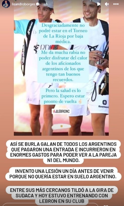 Instagram lisandro borges contra Ale Galán