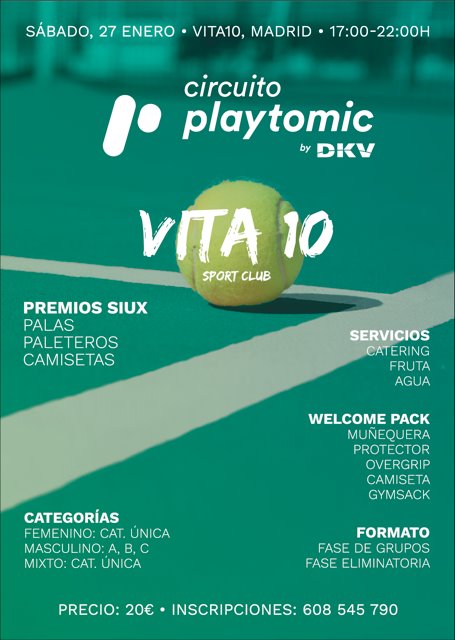 Cartel torneo playtomic Vita10 padel indoor enero