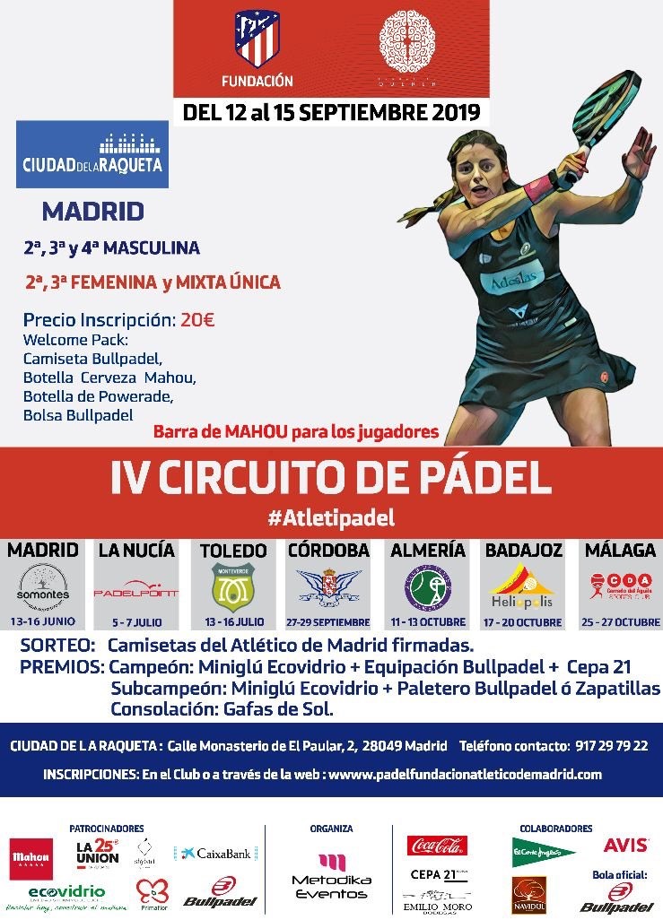 Cartel torneo Atltico Madrid pdel CIudad de la Raqueta