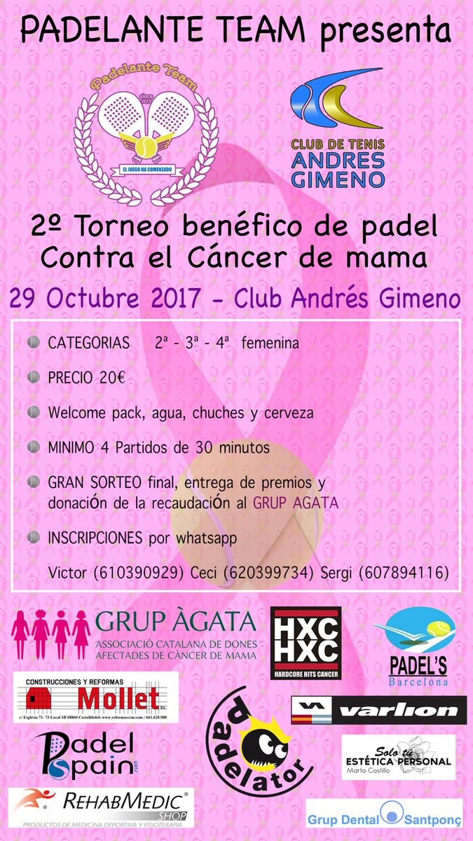 Cartel torneo solidario padelante cáncer de mama