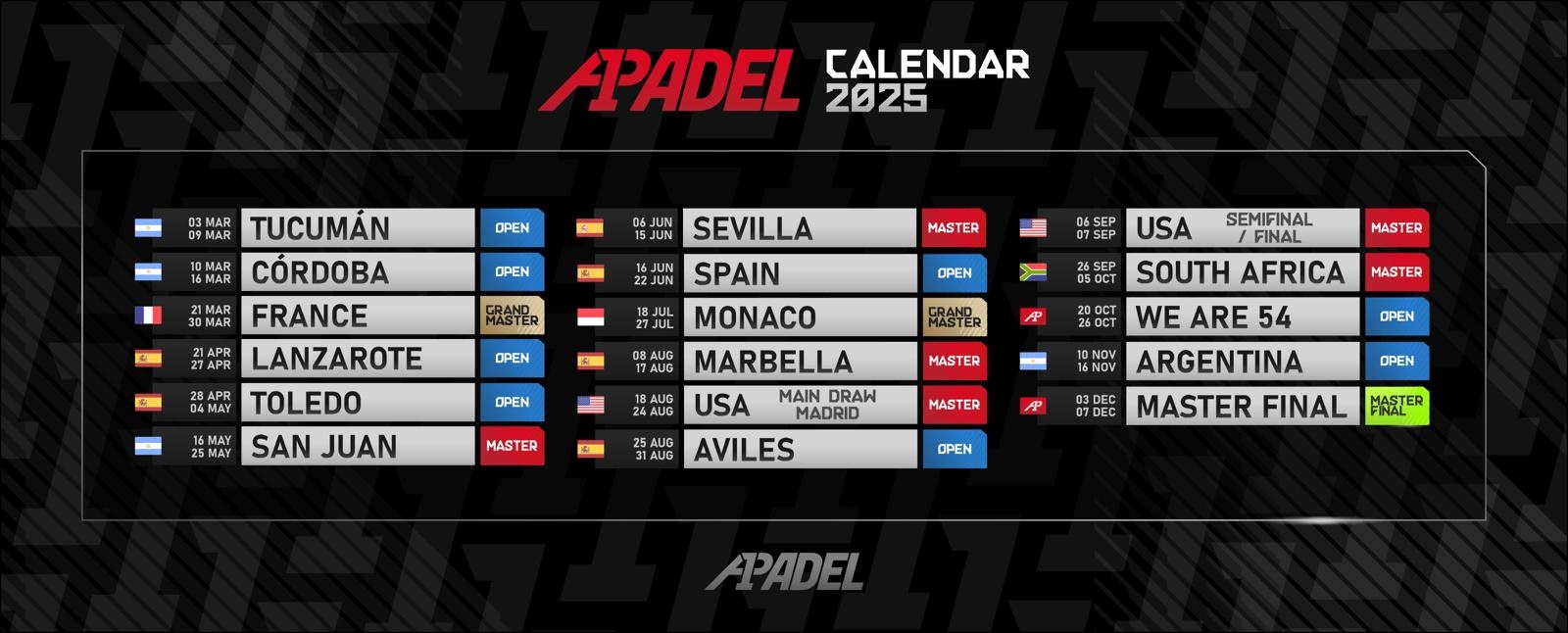 Calendario A1 Padel 2025 anuncio oficial