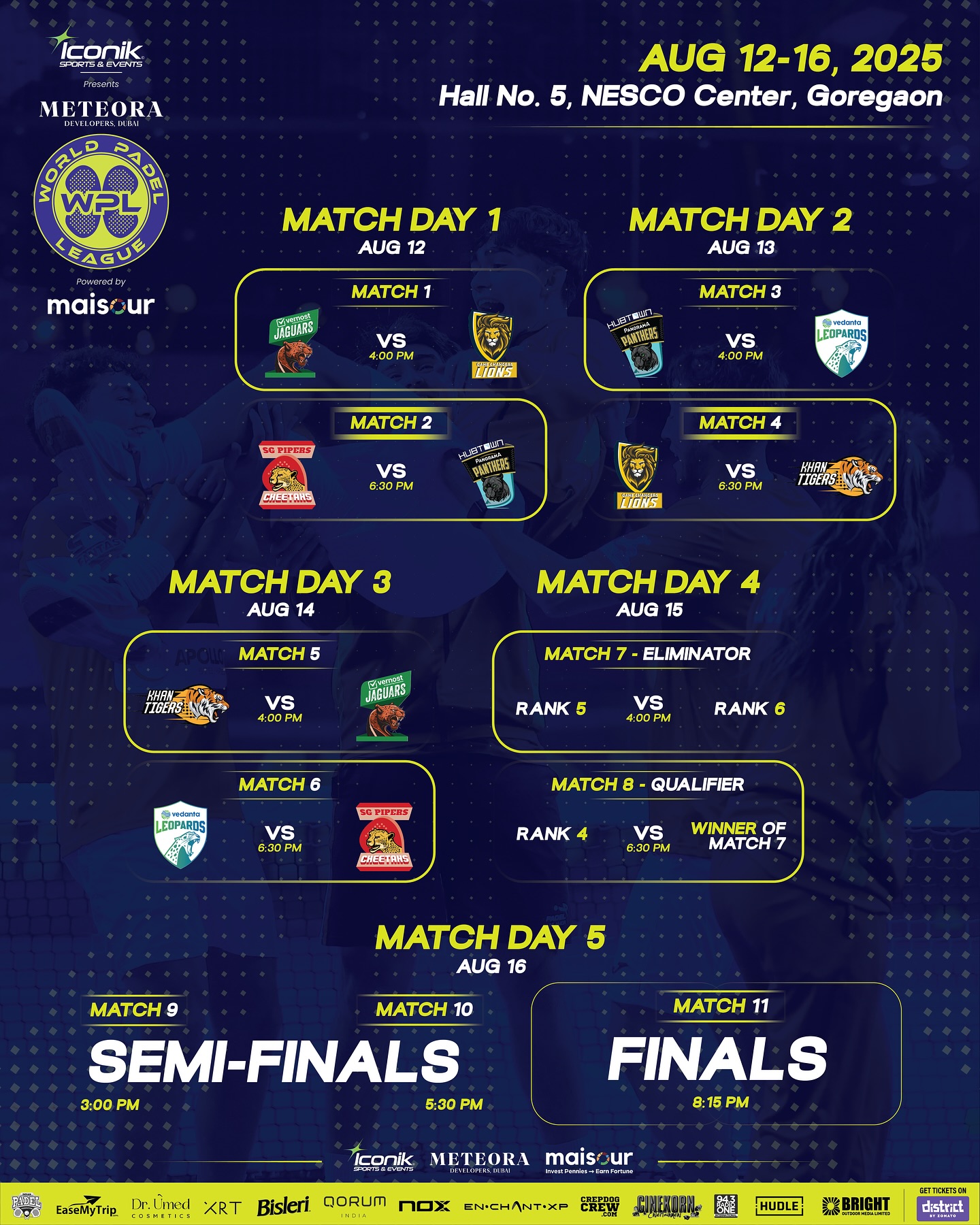 Horarios y calendario World Padel league Dubai 2025
