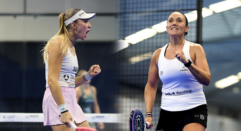 Ksenia Sharifova y Virginia Riera celebran la victoria con su entrenador (Premier Padel)