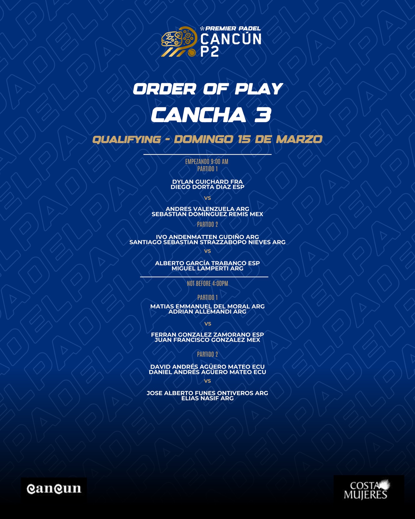 Orden de juego previas México pista 3