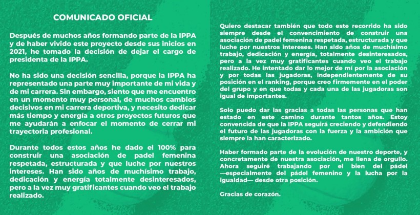Comunicado Lucía Sainz 2026 IPPA dimisión