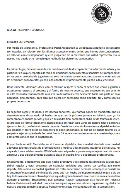 Carta jugadores profesionales a circuito WPT
