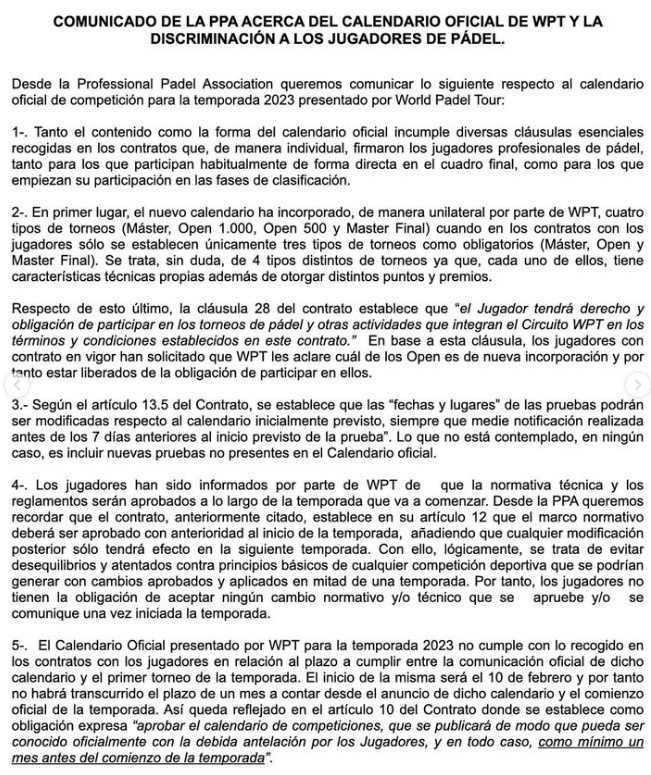 Comunicado PPA jugadores enero 2023 1