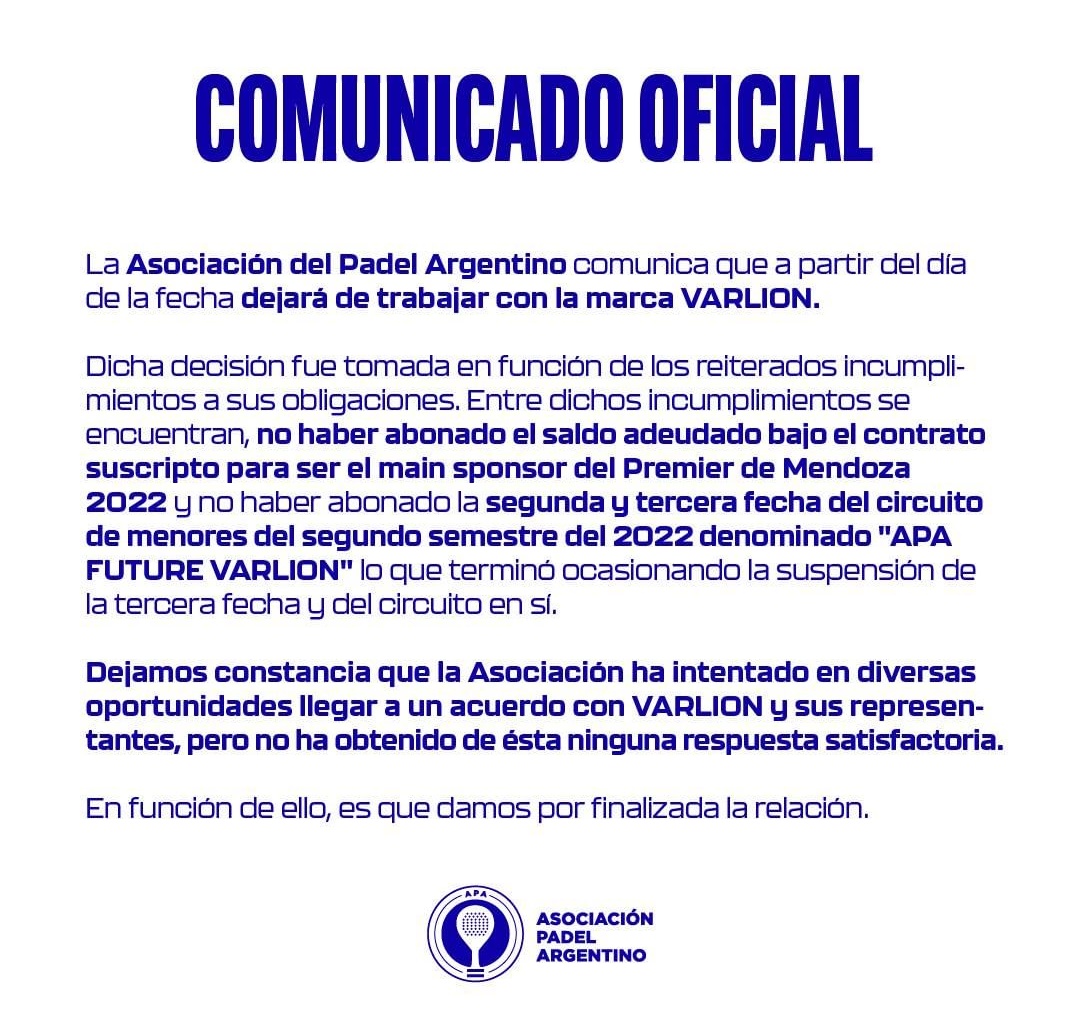 Comunicado APA contra Varlion deudas