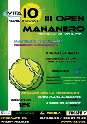 Vita10 Padel Indoor os trae su III Open mañanero