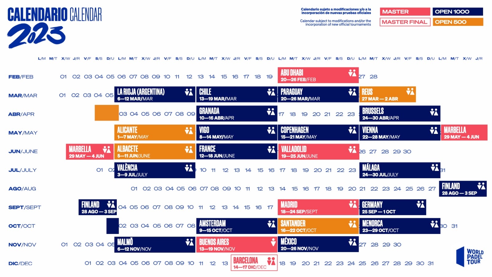Nuevo calendario WPT 2023 modificado