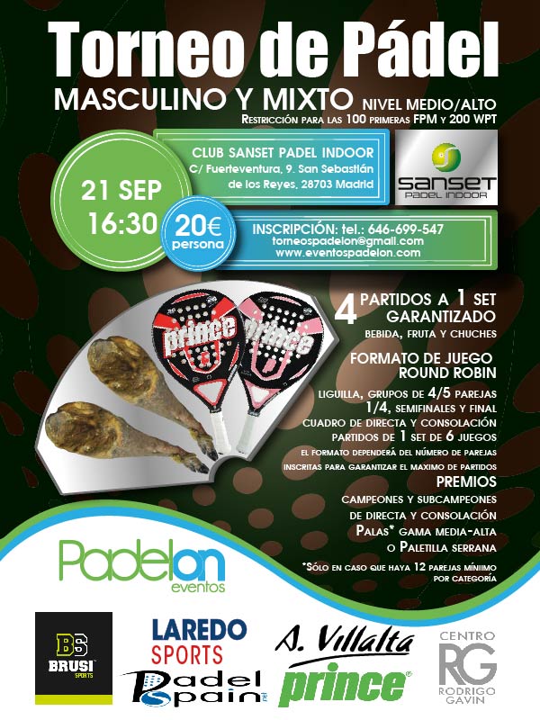 Torneo masculino y mixto PadelOn-Sanset Padel Indoor